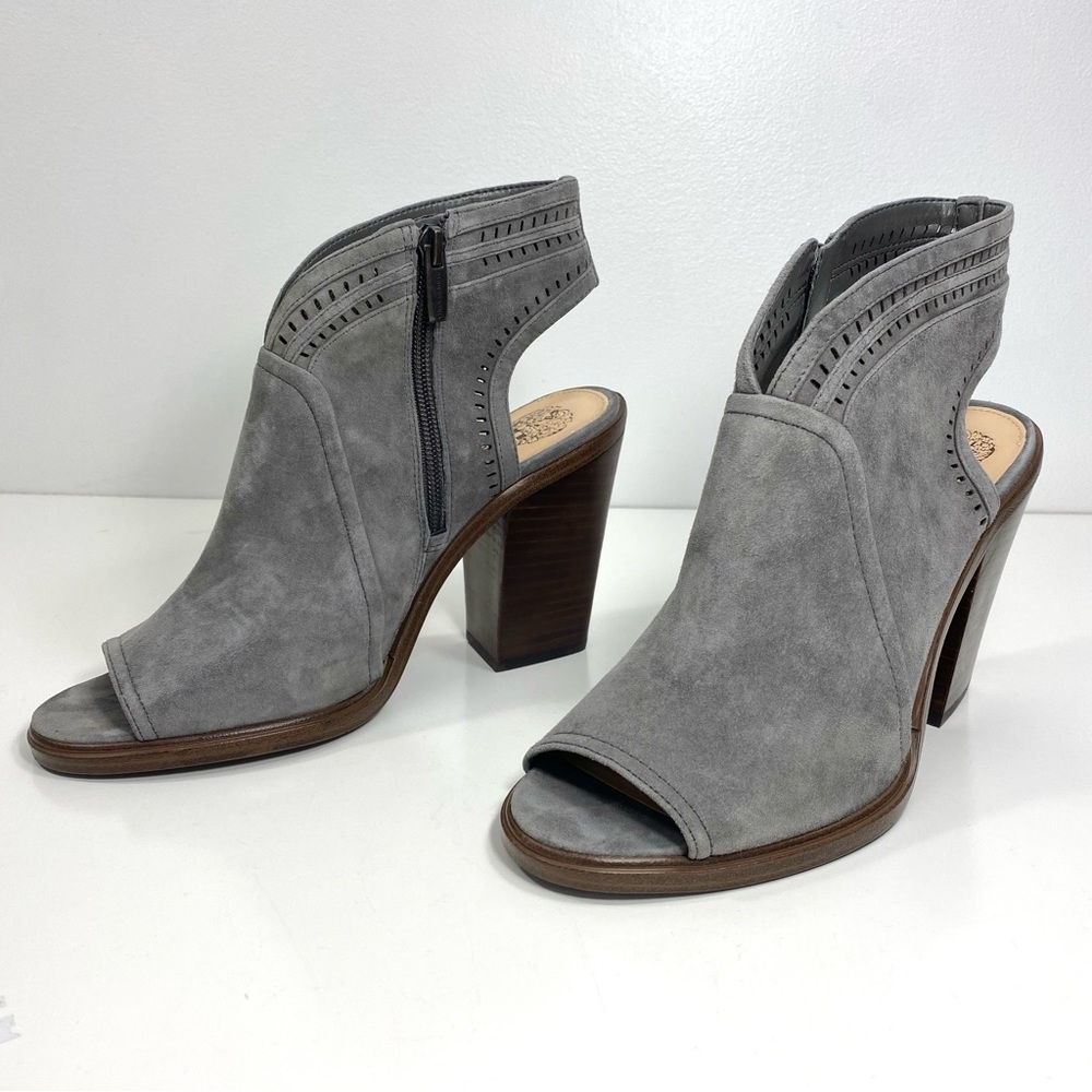 Vince Camuto Koral Gray Greystone Suede Perforated Open Toe Bootie Ankle Boots 9 - Picture 4 of 12